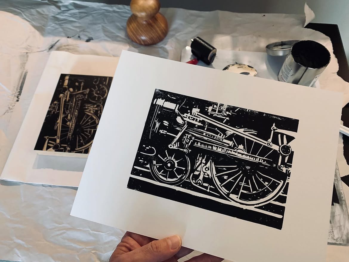 Ritualis Press Printmaking Wooden Baren Printed Train Art