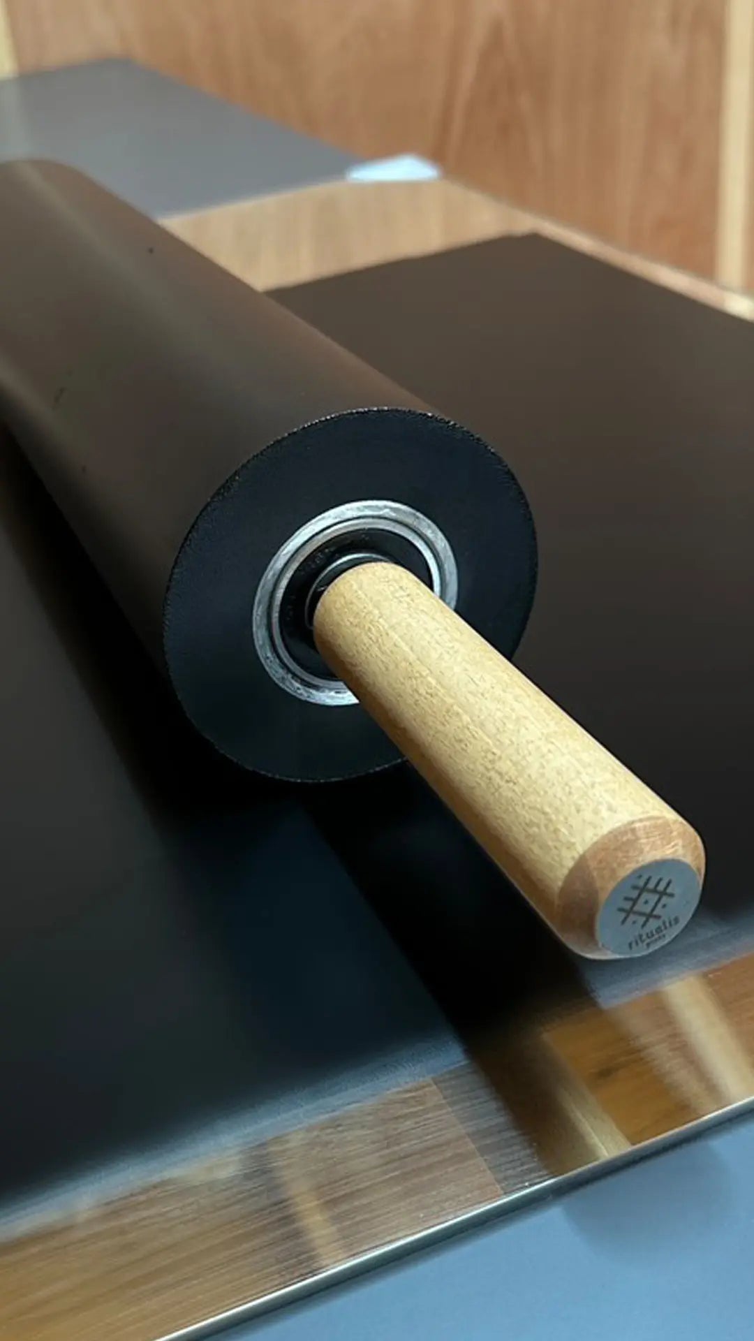 View of bearing core from Ritualis Press product called Lino Pin Roller