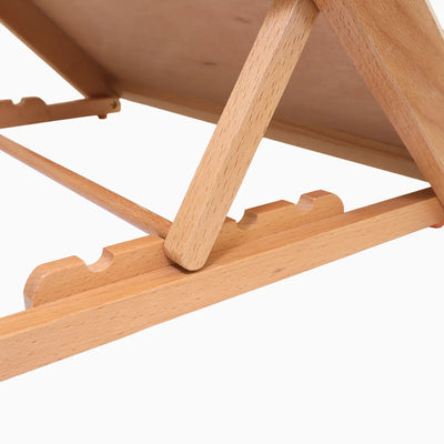 Ritualis Press Portable Wooden Easel Detail View of Holder Angle