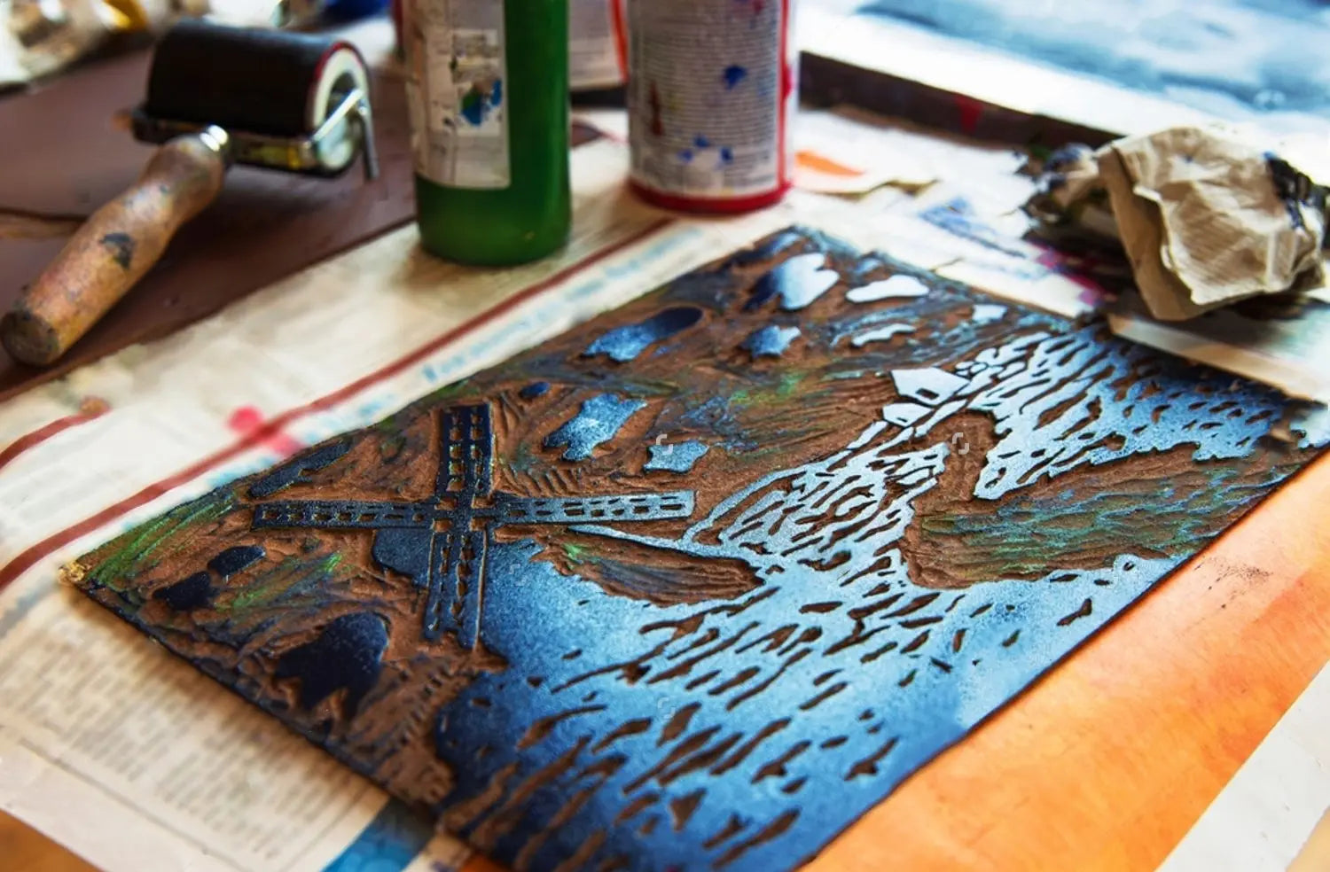 Prepared wooden board for woodcut print